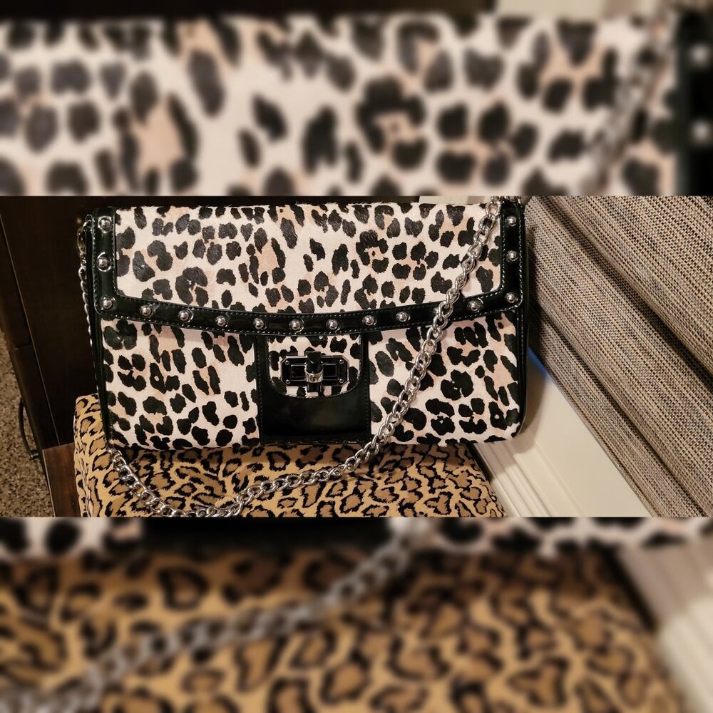 WHBM Leopard Black Patent Bag